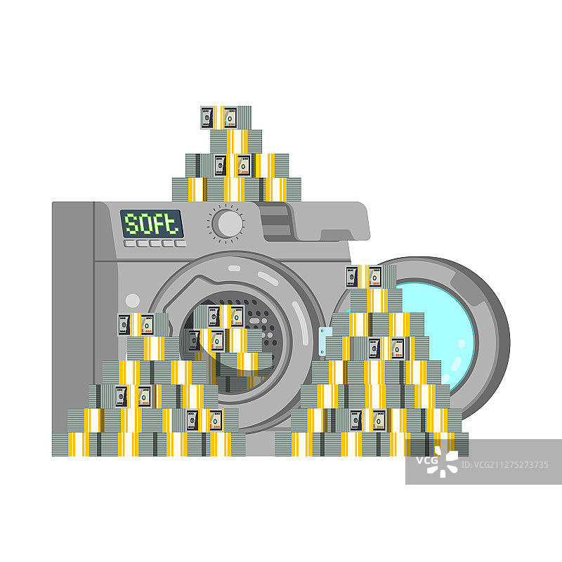 装满美元钞票的洗衣机图片素材