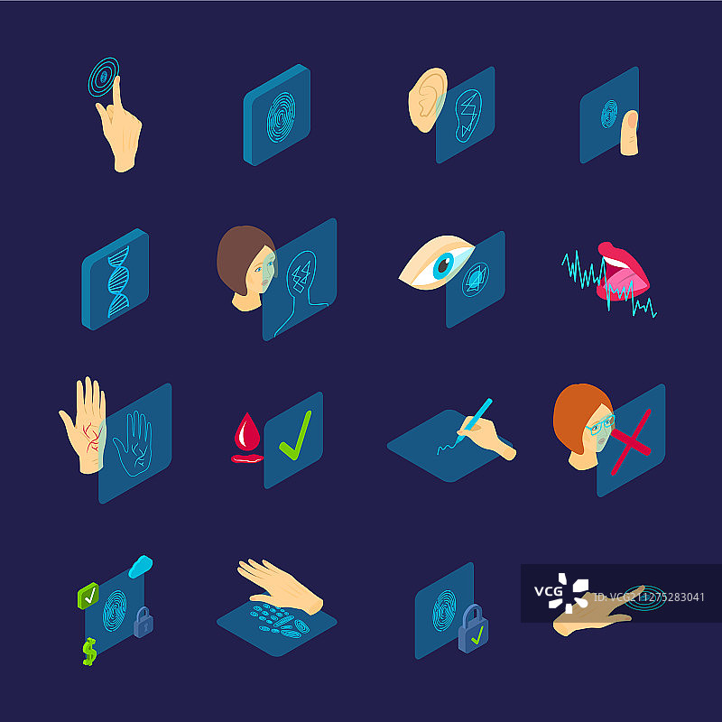 生物识别ID标志3D图标集2.5D视图图片素材