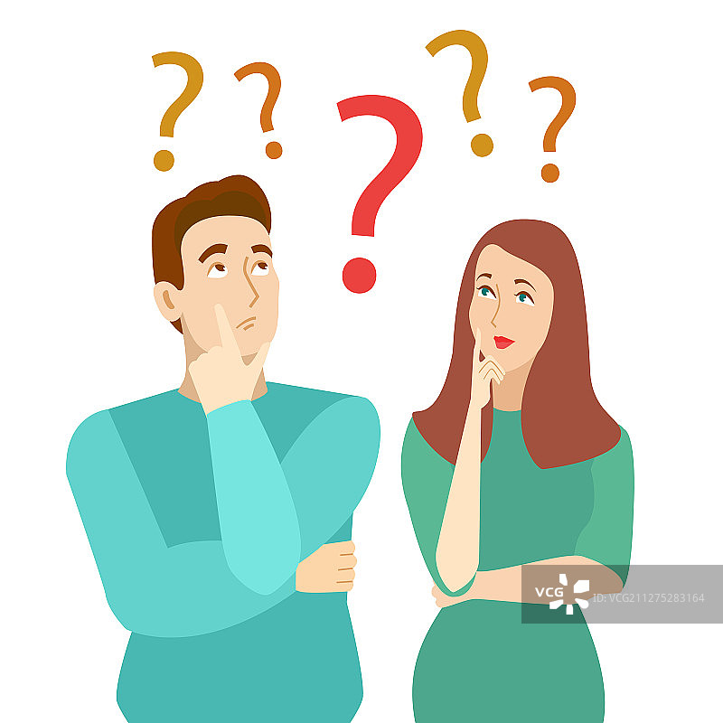 卡通彩色人物思考的情侣图片素材