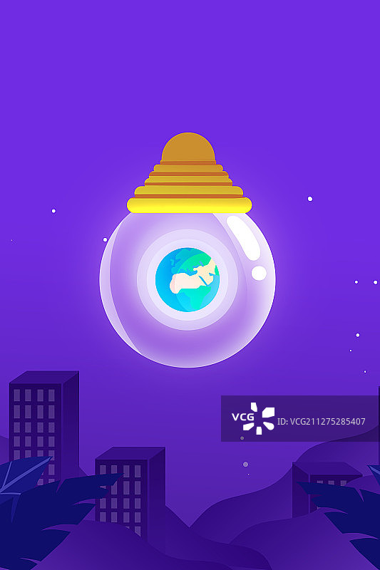 卡通手绘地球一小时创意灯泡地球插画图片素材