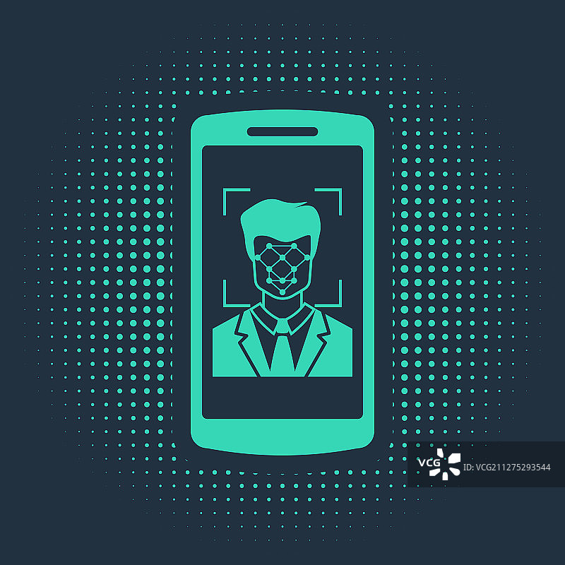 绿色手机和面部识别图标图片素材