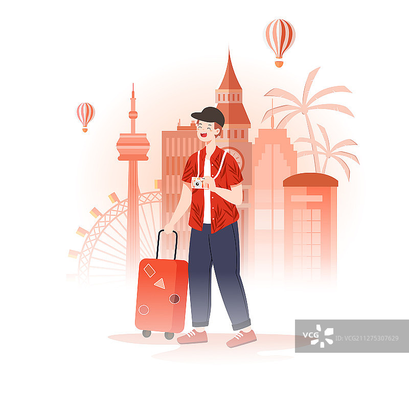 卡通夏季机场出游城市建筑旅游暑假风景矢量插画图片素材