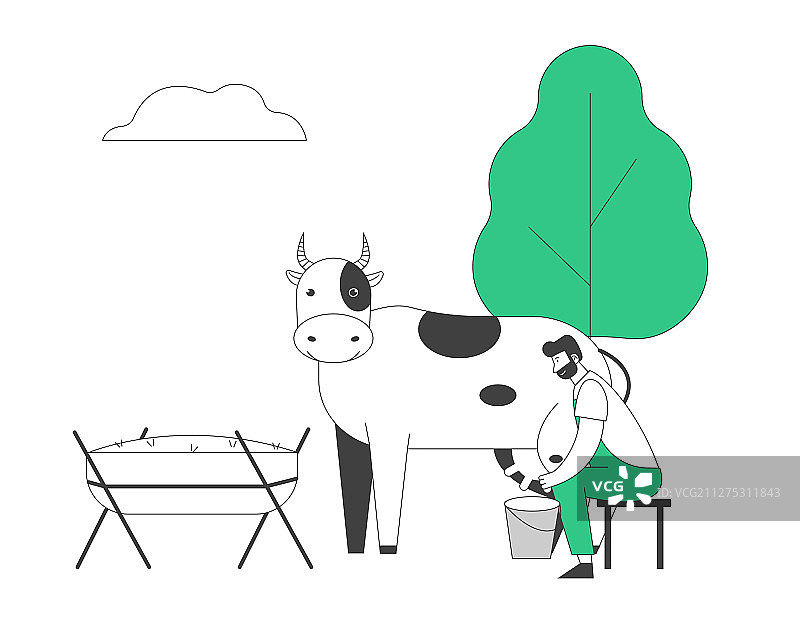 穿着制服坐在凳子上的年轻挤奶工图片素材