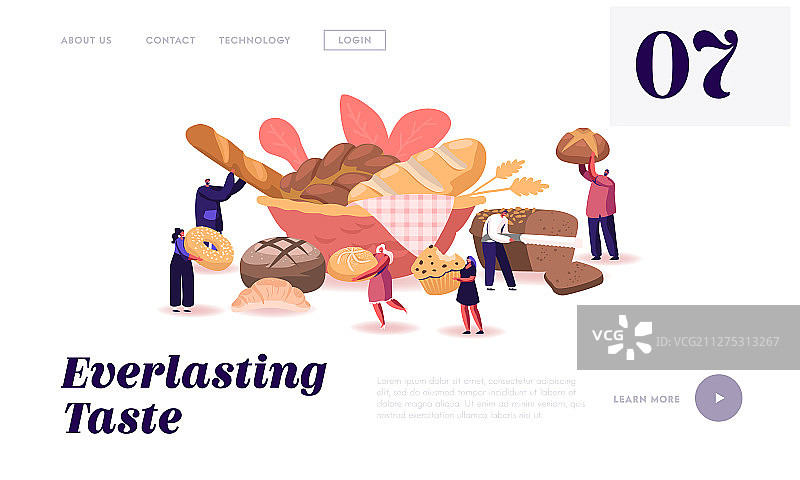 人们吃和烹饪面包店网站着陆页图片素材