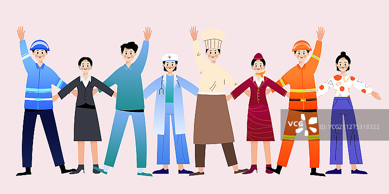 不同职业青年男女卡通人物插画图片素材