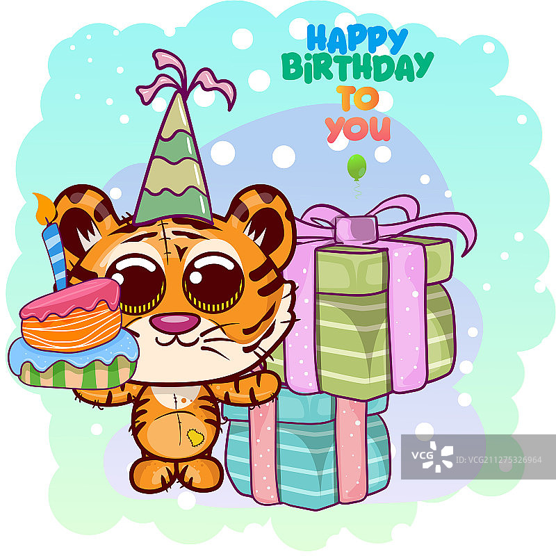 带有可爱老虎的生日贺卡图片素材