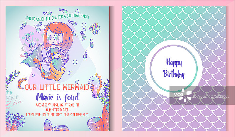 海底主题儿童生日派对邀请卡图片素材