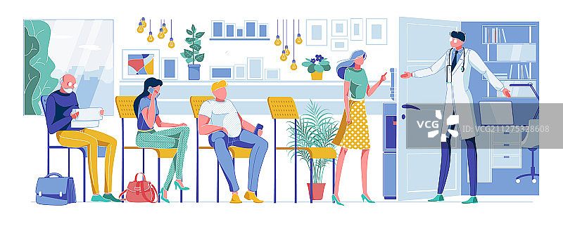 卡通病人等待医生预约图片素材