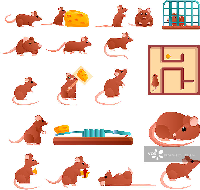 卡通风格老鼠图标合集图片素材