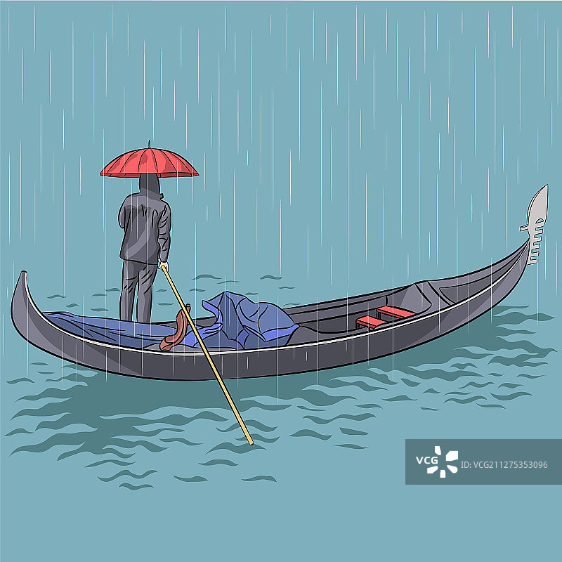 雨中贡多拉上的威尼斯船夫图片素材