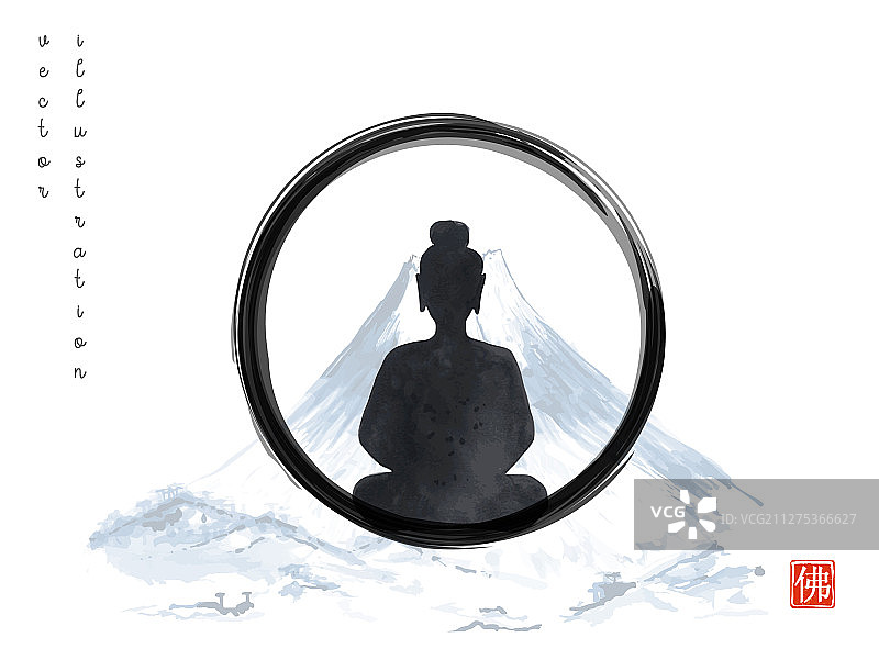 黑色圆形禅宗中的冥想佛剪影图片素材