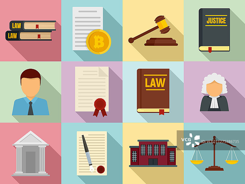 成套立法扁平图标图片素材