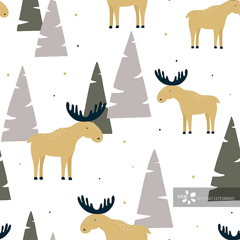 手绘滑稽麋鹿无缝图案图片素材