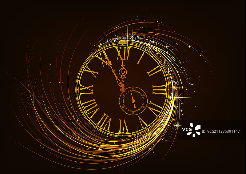 带有闪亮钟面的新年贺卡图片素材