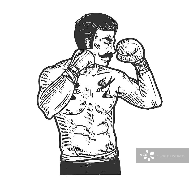 复古拳击手素描图片素材