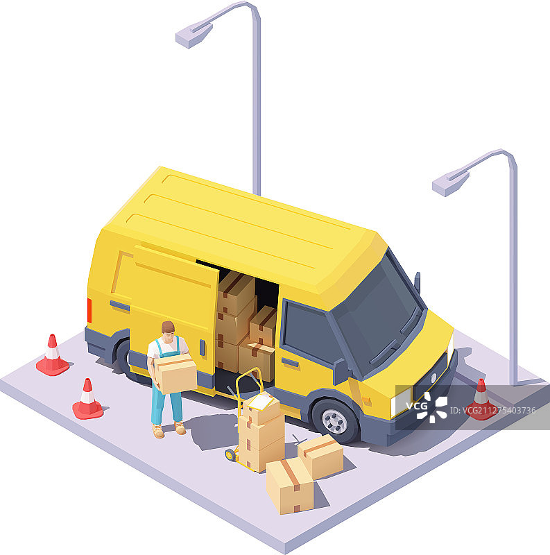 2.5D快递车和货车图片素材