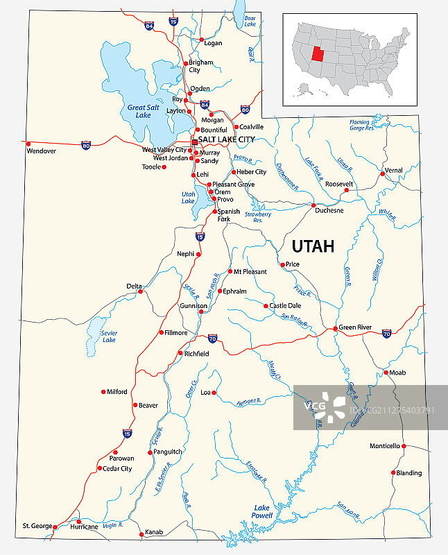 美国犹他州道路地图图片素材