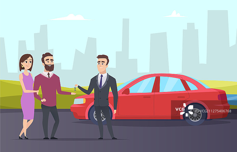 租车情侣向租赁代理租车图片素材