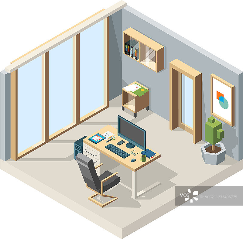 办公室2.5D商务内部：家具图片素材