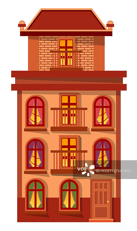 夜晚灯光下砖砌房屋图片素材