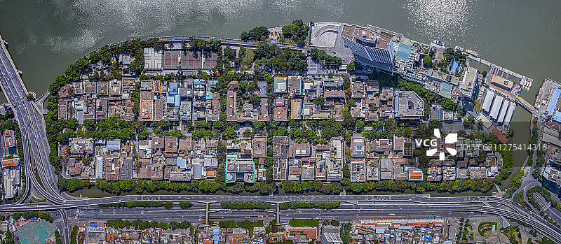 广州城市景观珠江两岸沙面航拍图片素材