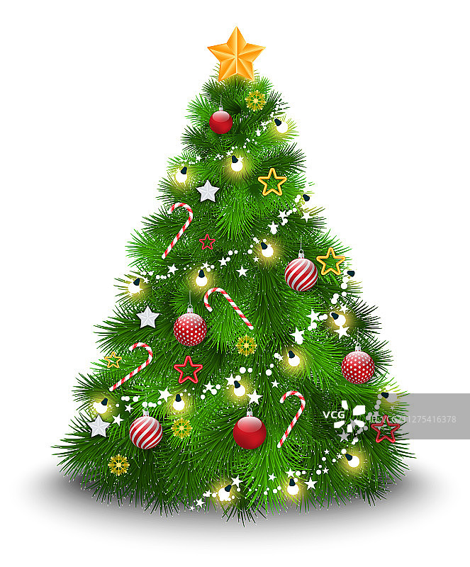 装饰着彩球花环的圣诞松树图片素材