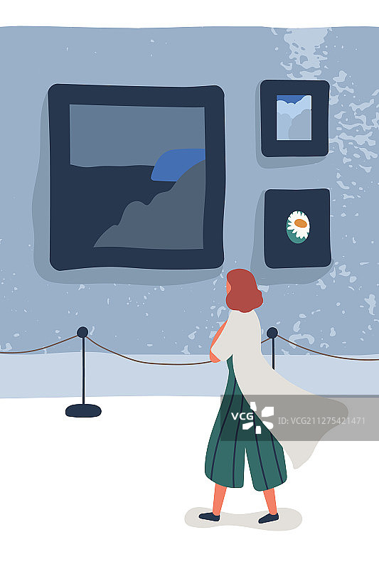 美术馆游客扁平设计图片素材