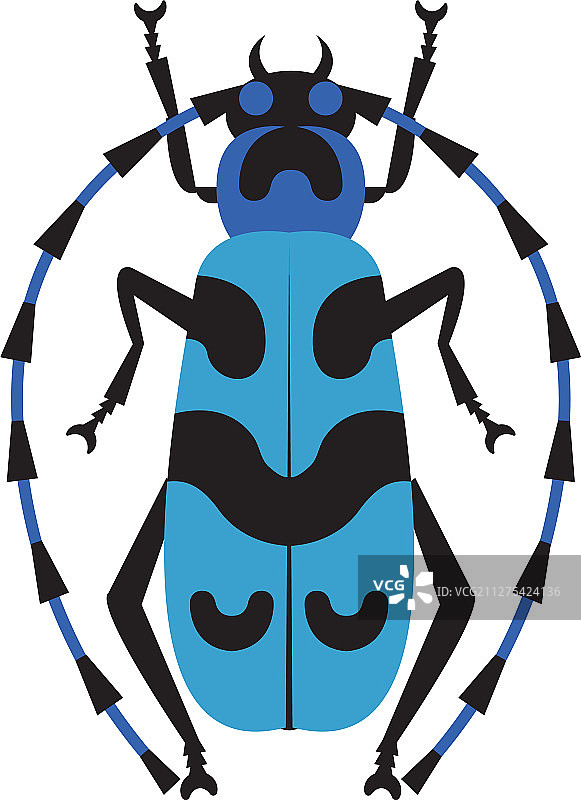 蓝色异域长角甲虫扁平设计图标图片素材