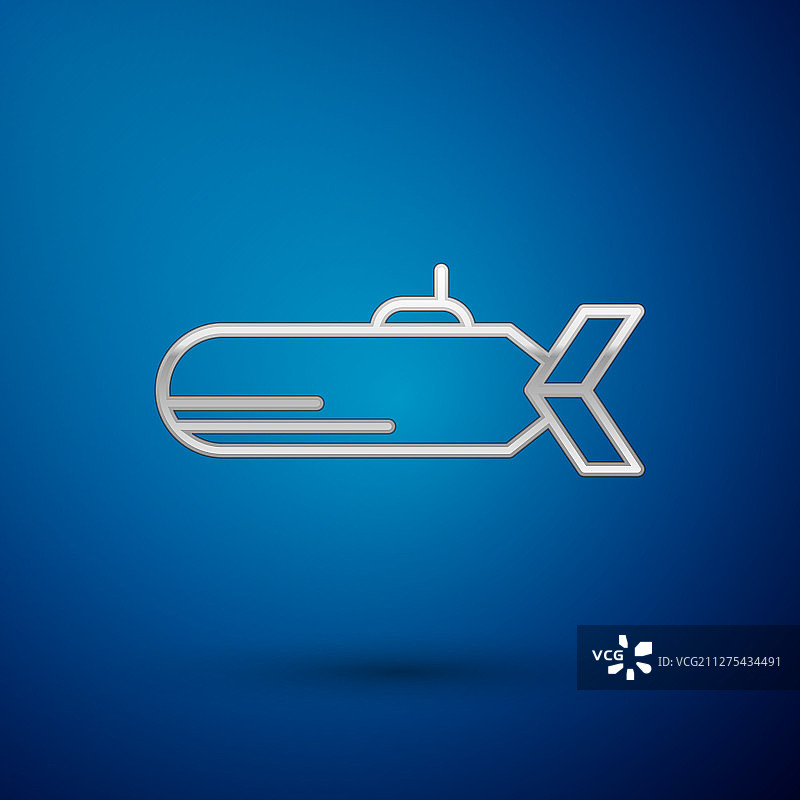 蓝色背景上的银色潜艇图标图片素材