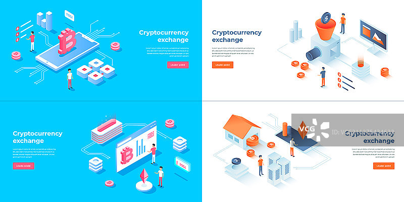 加密货币交易和区块链3D图片素材