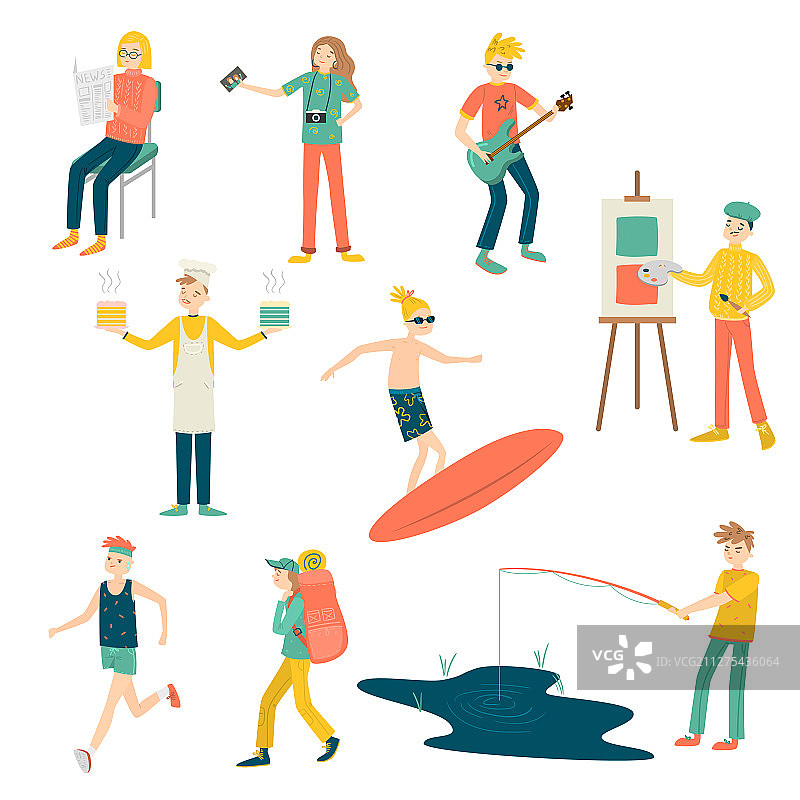 孩子们做自己爱好的套装图片素材