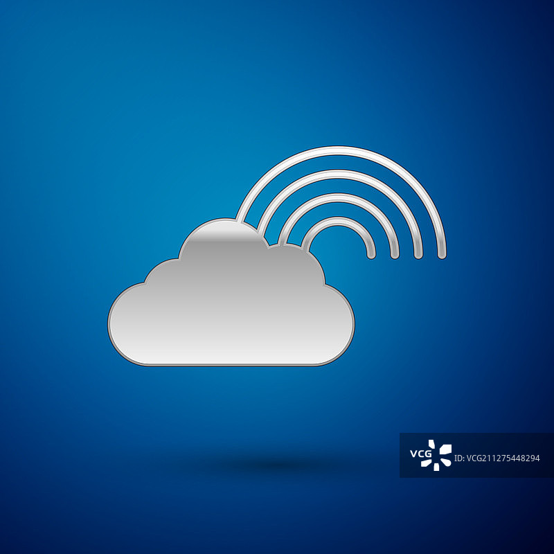 蓝色背景上的银色彩虹云朵图标图片素材
