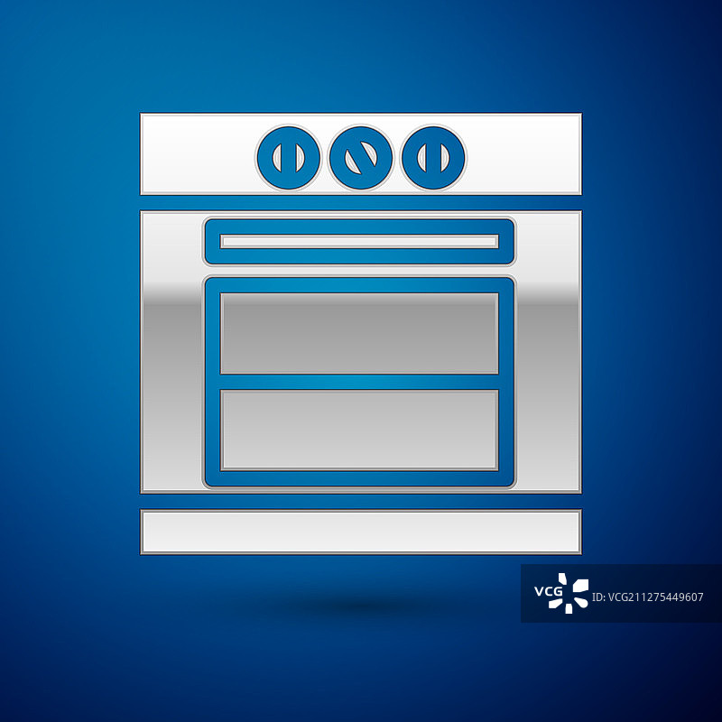 蓝色背景上的银色烤箱图标图片素材