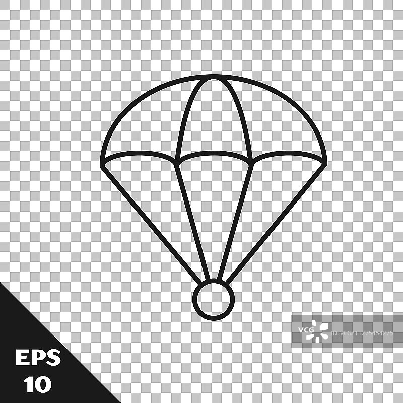 透明背景上的黑色线条降落伞图标图片素材