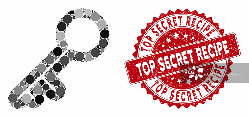 带有绝密配方印章的钥匙拼贴图片素材