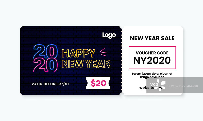 霓虹风格2020新年礼券图片素材