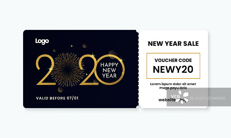 金色2020新年礼券模板图片素材