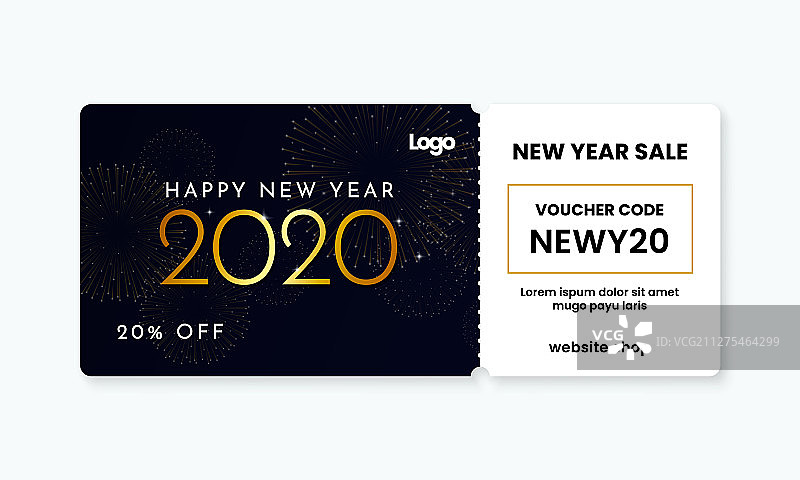 金色2020新年礼券模板图片素材