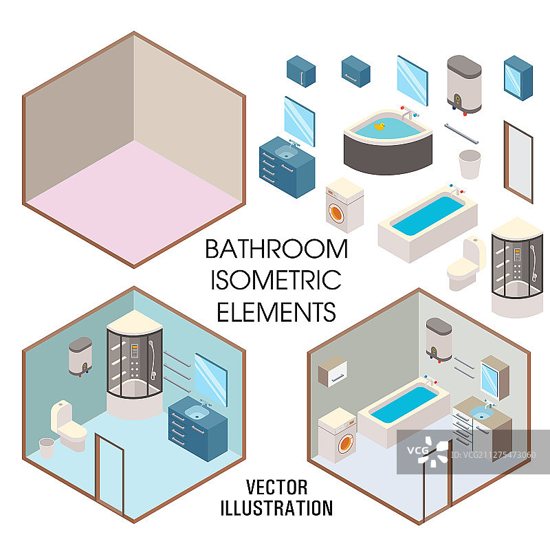 扁平风格的浴室内部构造图片素材