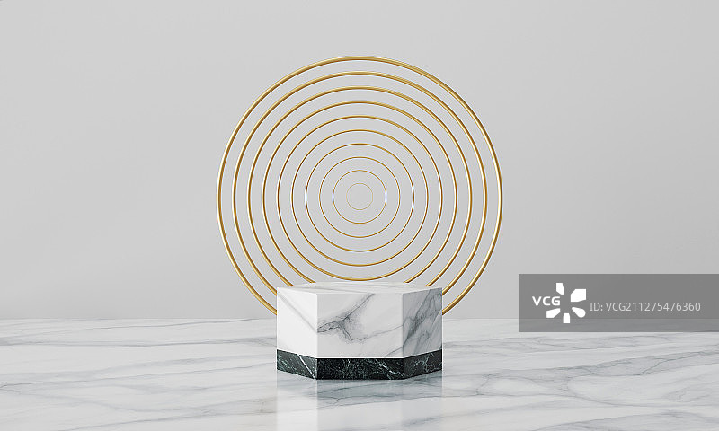 黄金样条背景的大理石展示台图片素材