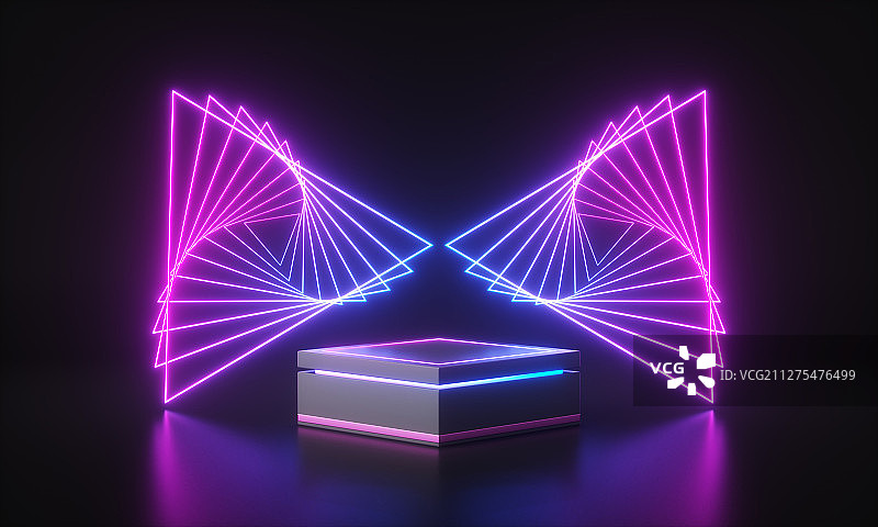 霓虹灯下带有科技感的产品展示台图片素材