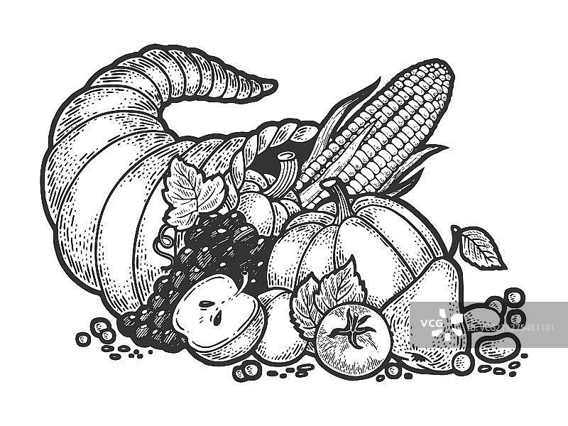 丰饶角雕刻素描图片素材