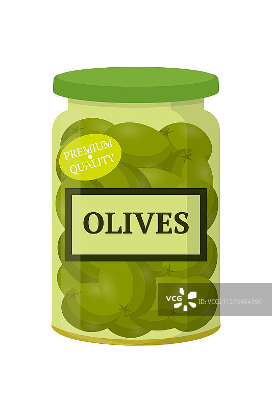玻璃罐中的扁平风格绿色橄榄图片素材
