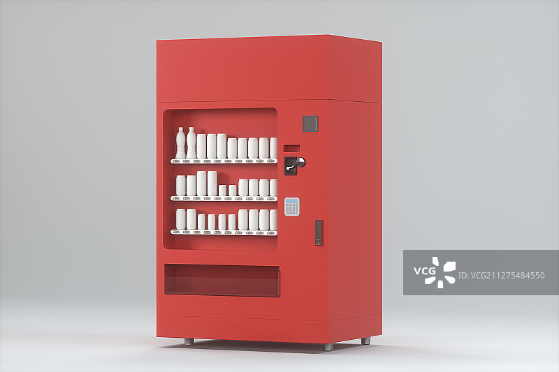 红色贩卖机与白色背景 三维渲染图片素材