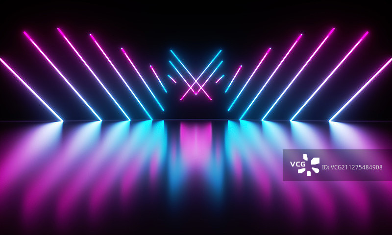 蓝色紫色的霓虹灯映照下的带有未来科技感的空间背景素材图片素材