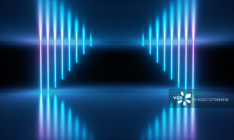 蓝色紫色的霓虹灯映照下的带有未来科技感的空间背景素材图片素材