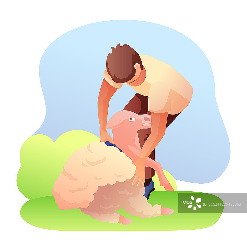 男人剪羊毛扁平风格图片素材