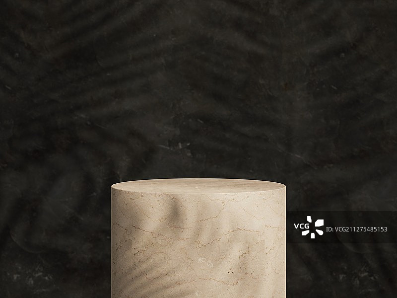 树影下典雅的水磨石材质产品展示台图片素材