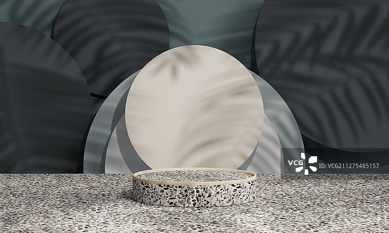 树影下典雅的水磨石材质产品展示台图片素材