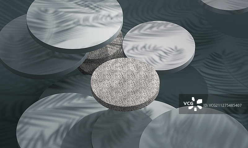 树影下水磨石材质的产品展示台图片素材